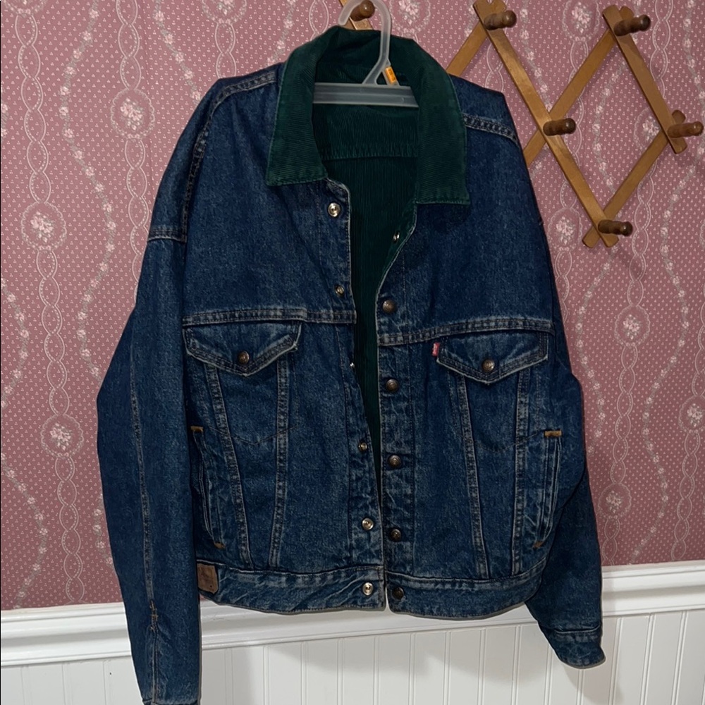 Vintage Levis Denim Jacket with Green Corduroy Reversible
